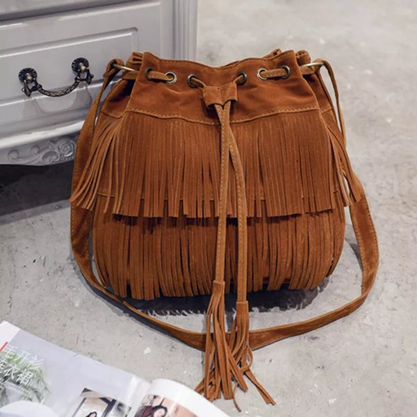 2022 Retro Faux Suede Fringe Women Messenger Bags Tote New Handbag Tassel Shoulder Handbags Crossbody Bag Bolsa Fesmall Na