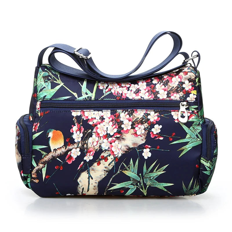 Fashion Floral Pattern Women Messenger Bag High Quality Durable Nylon Shoulder Bag Flower Pattern Multi-pockets Women Handbag