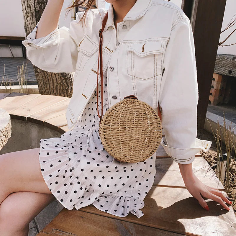 Women Summer Rattan Bag 2019 Round Straw Bags Handmade Woven Beach Cross Body Bag Circle Bohemia Handbag Bali Box Dropshipping