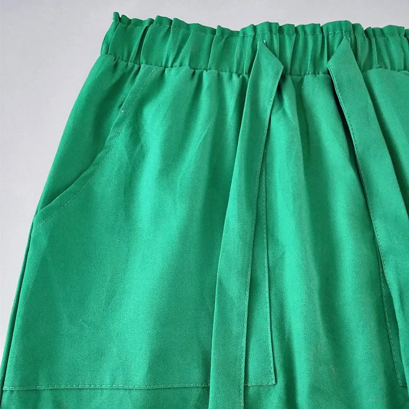 New Spring Summer Elegant Midi Skirts Womens Office Pencil Skirt Cotton Elastic Waist Package Hip Skirt Bow Skirt Green