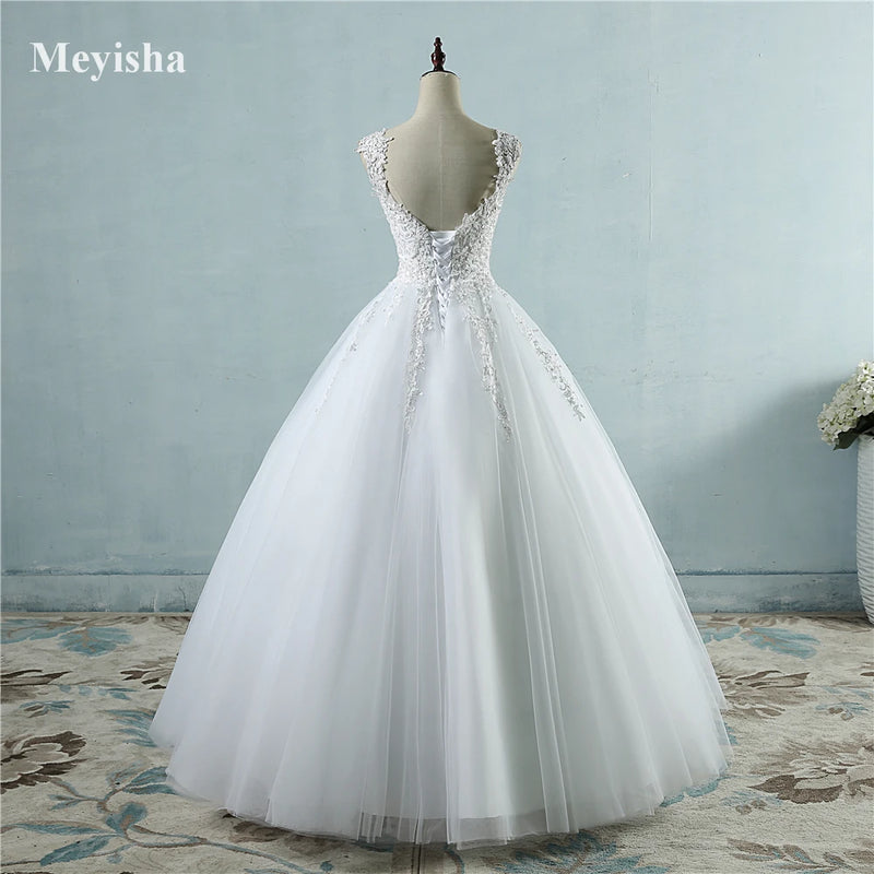 ZJ9076 Ball Gown Spaghetti Straps White Ivory Tulle Pearls Bridal Dress For Wedding Dresses 2023 Marriage Customer Made