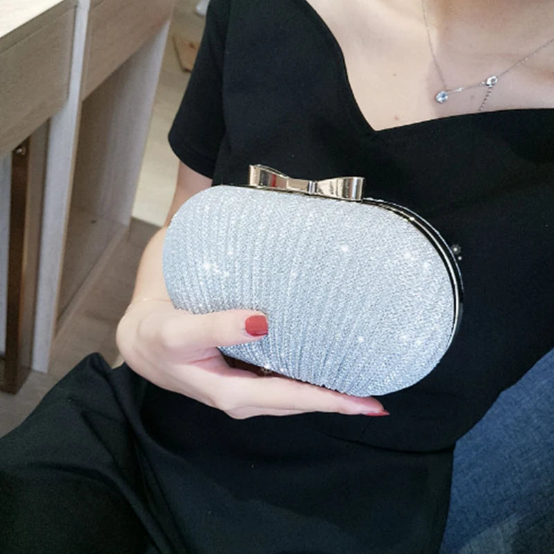 Wedding Bridal Beaded Women Evening Bag Chain Shoulder Handbags Elegant Rhinestones Clutch Evening Bag Egg Shape Day Clutc