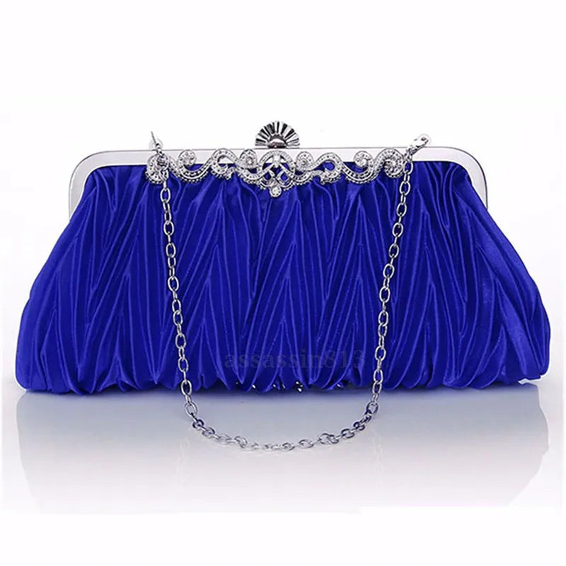 Women Lady Satin Crystal Bridal Handbag Clutch Party Wedding Purse Evening Bag