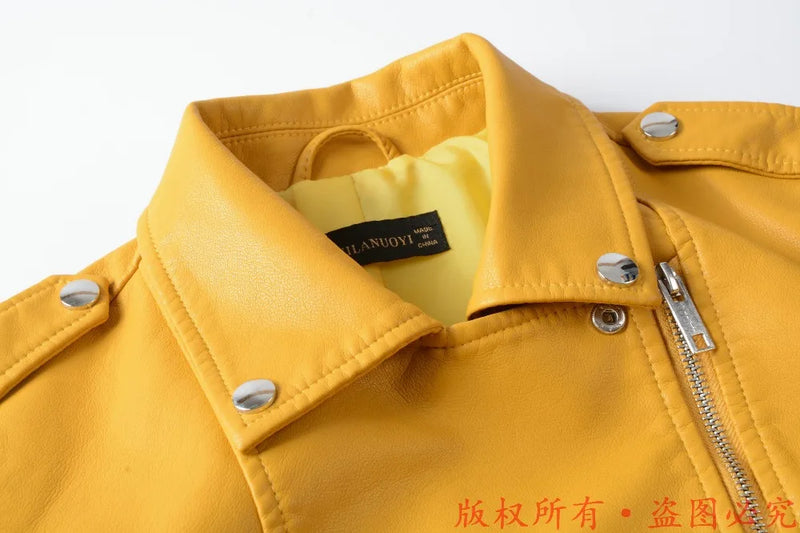 New Arrival brand Winter Autumn Green Motorcycle leather jackets yellow leather jacket women leather coat slim PU jacket Leather