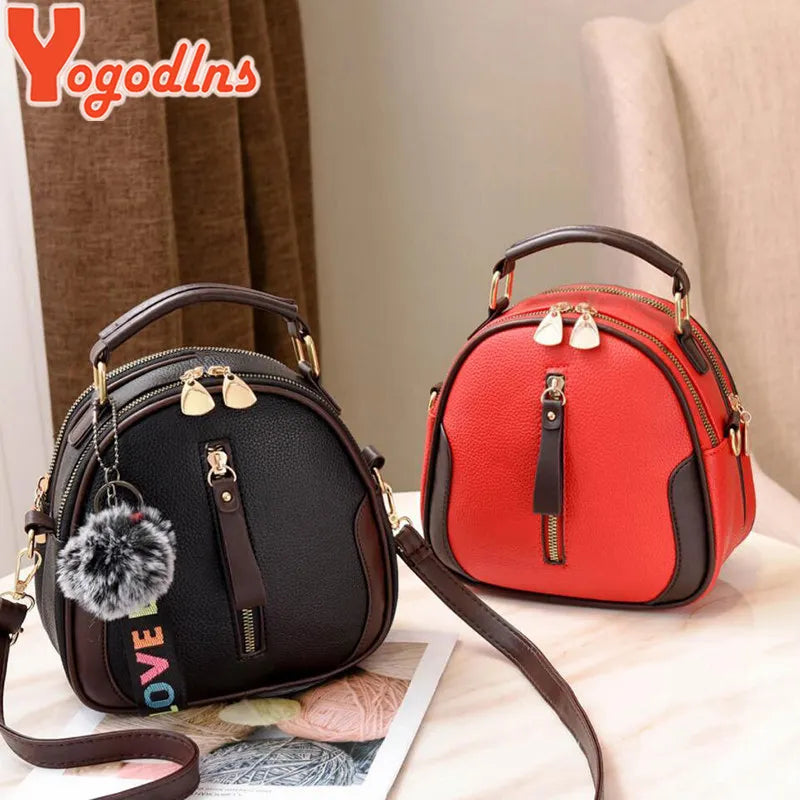 Yogodlns Fashion Solid Color Women Shell Bag Portable Shoulder Bag Fashion PU Leather Elegant Female Bag With Gray Hair Ball