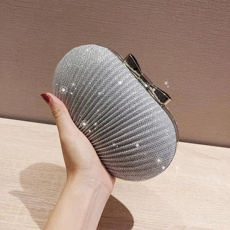 Wedding Bridal Beaded Women Evening Bag Chain Shoulder Handbags Elegant Rhinestones Clutch Evening Bag Egg Shape Day Clutc