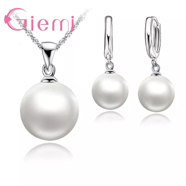 3 Color Option White/Black/Pink Pearl Jewelry Sets Luxury 925 Sterling Silver Necklace Pendant Earrings Set for Women Gift