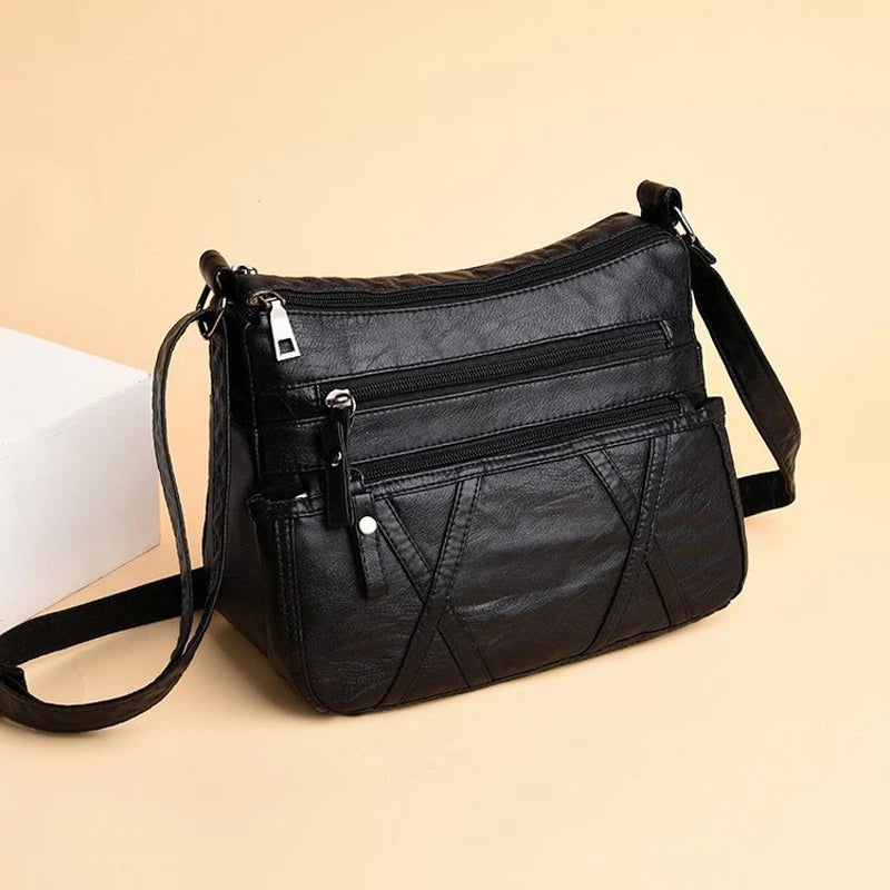 Annmouler Small Women Bag Pu Leather Shoulder Bag Black Multipockets Crossbody Bag Soft Messenger Bag for Girls Quality Purse