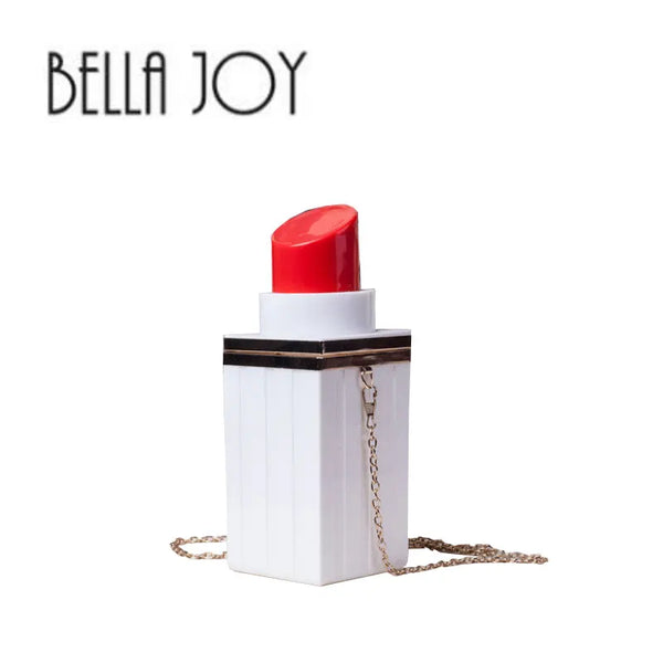BELLA JOY lovely red lipstick type acrylic blocks dinner makeup lipstick female package mini chain shoulder strap
