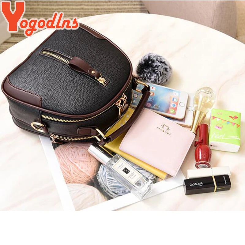 Yogodlns Fashion Solid Color Women Shell Bag Portable Shoulder Bag Fashion PU Leather Elegant Female Bag With Gray Hair Ball