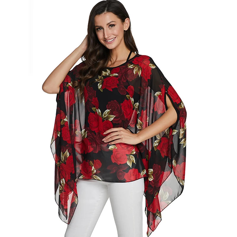 BHflutter Plus Size Blouses 2020 New Fashion Women Shirts Floral Printing Batwing Casual Chiffon Blouse Shirt kimono Summer Tops