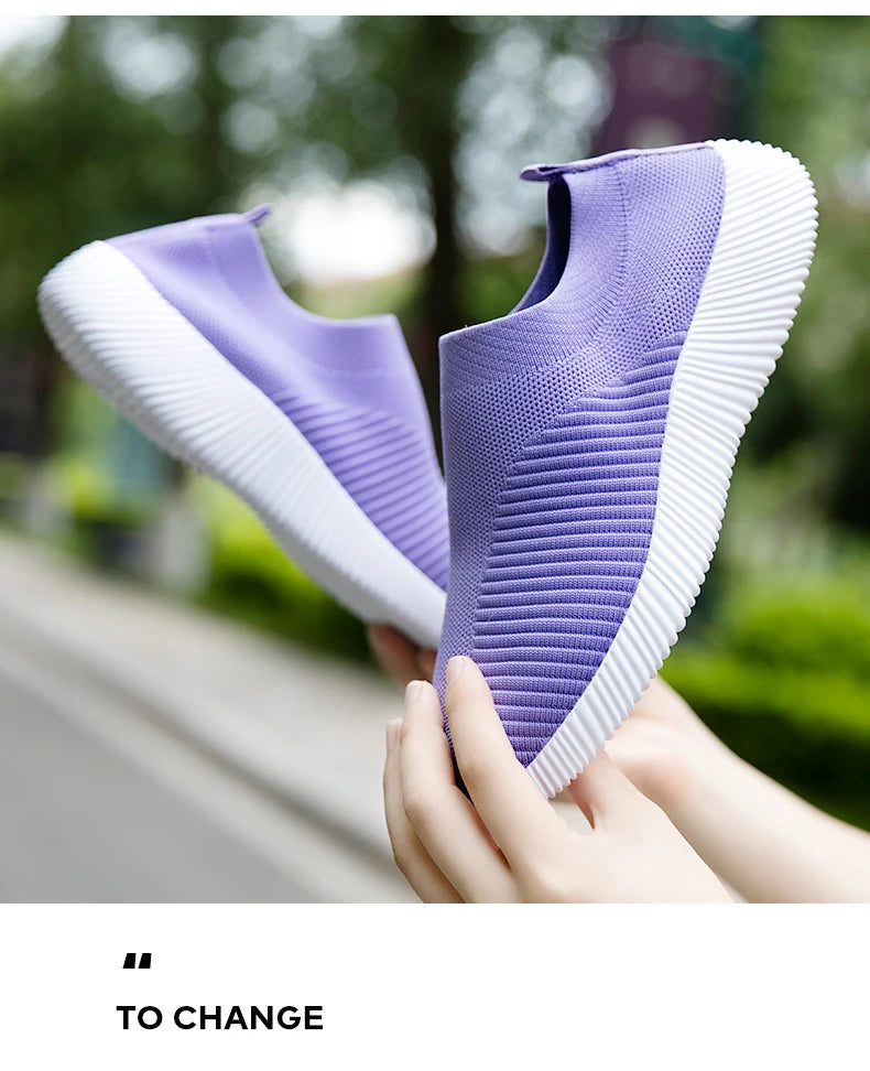 Women Vulcanized Shoes High Quality Women Sneakers Slip On Flats Shoes Women Loafers Plus Size 42 Walking Flat