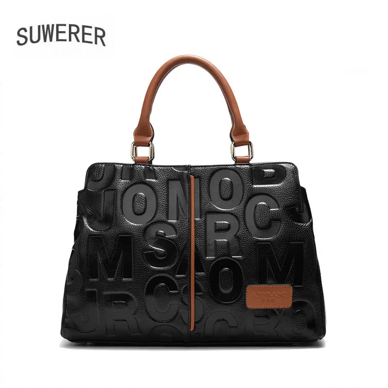 SUWERER New Women Genuine Leather bag Luxury famous brand women real cowhide bag fashion tote bag women leather shoulder bag