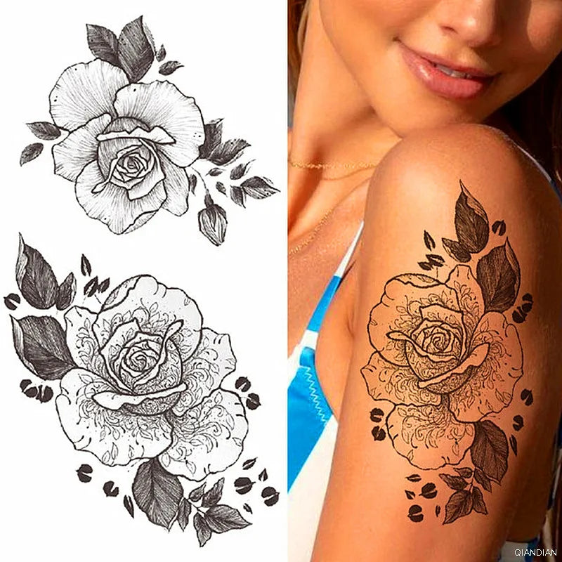 Sexy Flower Bird Temporary Waterproof Tattoo Sticker Girl Butterfly Dreamcatcher Cross Body Arm Sleeve Chest Fake Totem Women