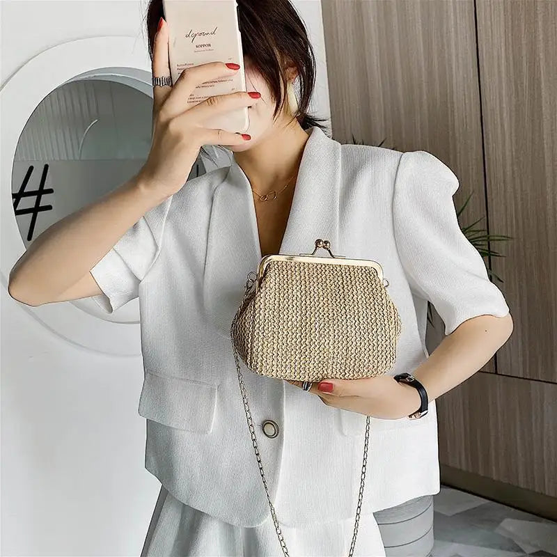 Casual Straw Lock Shell Bag Bags for Women Beach Retro Vintage Designer Bag Chain Women Shoulder Crossbody Bag Women's Handbags