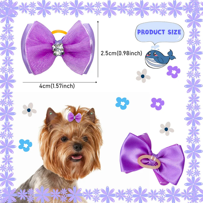 10pcs Dog bows Cute Chiffon Dog Hair Bows Diamond  Dog Hair Accessories Det grooming Bows Dog Accessories for Small Dogs