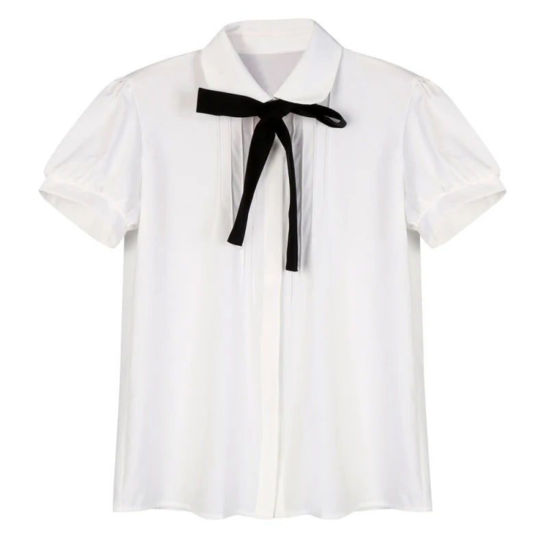 Fashion Female Elegant Bow Tie White Blouses Chiffon Collar Casual Shirt Office Ladies Blouse Summer Breathabl Blouses for Women