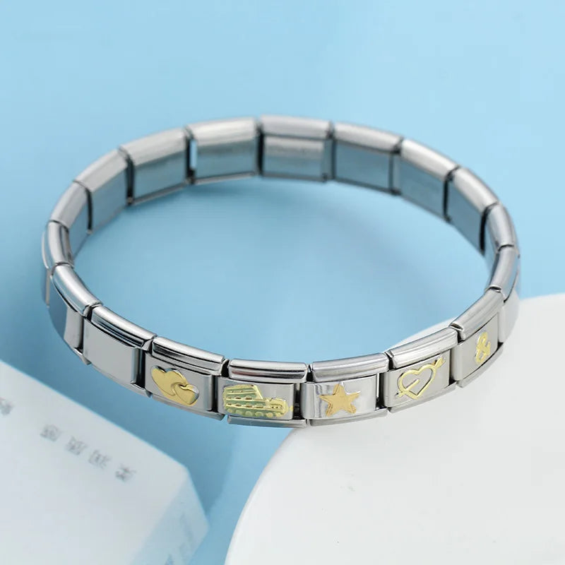 Hapiship 2024 New Fashion 26 English Letters Italian Charm Links Fit 9mm Stainless Steel Bracelet Making Women Jewelry DJ110