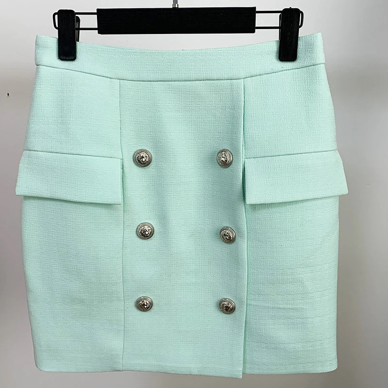 HIGH STREET 2024 Newest Designer Skirt Women's Lion Buttons Double Breasted Mini Skirt