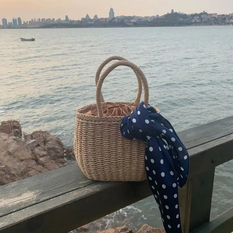 NoEnName-Null Summer Women Hand-Woven Rattan Bag Straw Purse Wicker Beach Wedding Handbag Summer Clutch Basket Shopping Bags