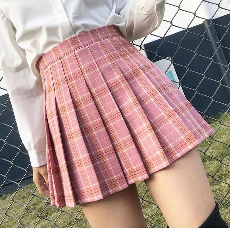 XS-3XL Harajuku 2020 Women Fashion Summer high waist pleated skirt Wind Cosplay plaid skirt kawaii Female Skirts