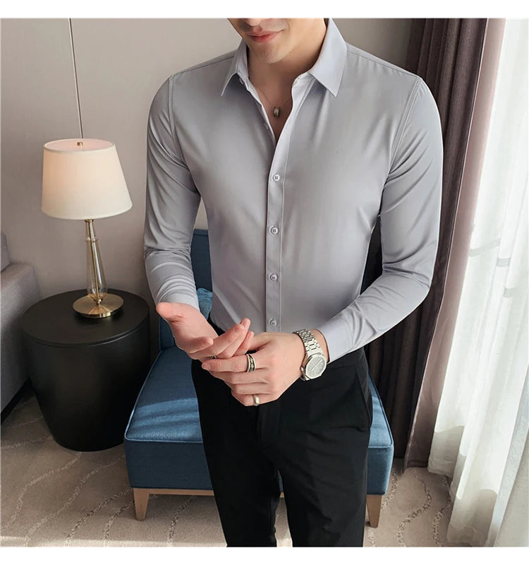 Camisas De Hombre Long Sleeve Shirts For Men Clothing 2024 Business Formal Wear Camisa Social Masculina Slim Fit Chemise Homme