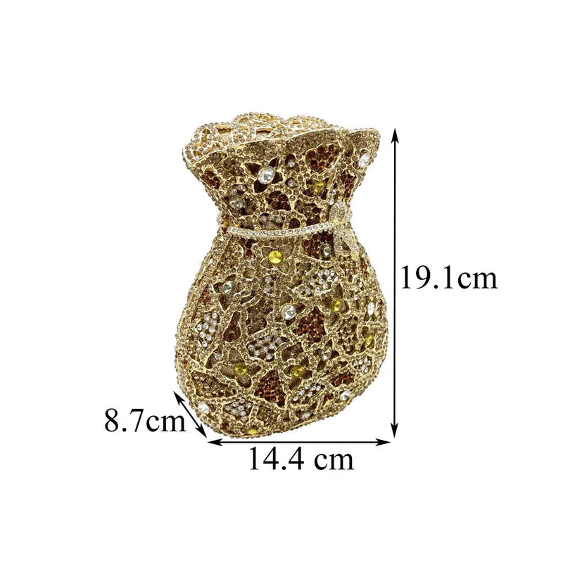 Newest Luxury Women Evening Bag Party Pouch Designer Hollow Out Crystal Clutches Gold Rhinestone Purses Money Handbag