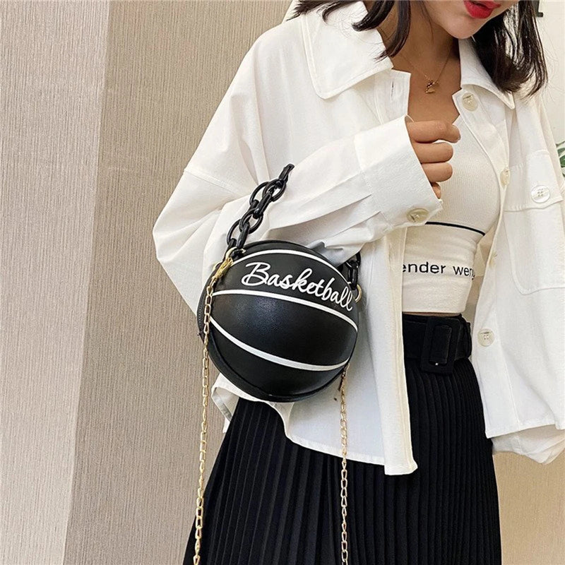 Personality women's bag pu leather basketball bag 2021 new ball purses teenager girls shoulder bags crossbody chain hand bags