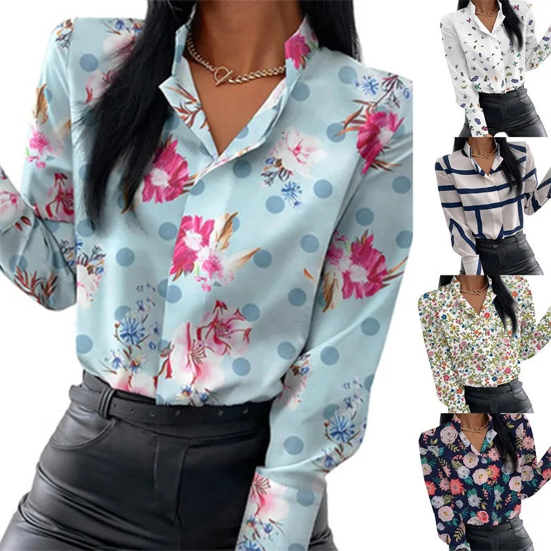 Women's Shirts Floral Blouses Long Sleeve Shirts Women Camisas Female Printing Button Women's Spring Autumn Tops Slim Blusas