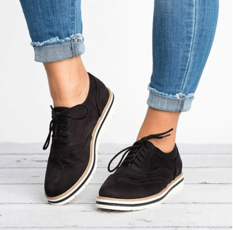 Women Oxfords Cut-Outs Lace Up Brogue Shoes Flat Platform England Ladies Non-slip Shoes Breathable Casual Female Low Footwear