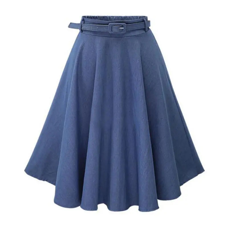 SummerWomen Denim Jeans Skirts A line Casual Skirt High Elastic Waist Streetwear Midi Pleated Female Clothing