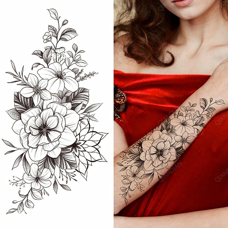 Sexy Flower Bird Temporary Waterproof Tattoo Sticker Girl Butterfly Dreamcatcher Cross Body Arm Sleeve Chest Fake Totem Women