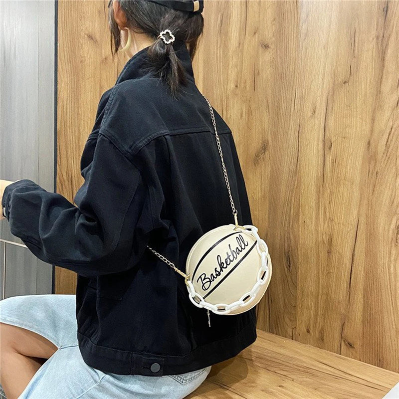 Personality women's bag pu leather basketball bag 2021 new ball purses teenager girls shoulder bags crossbody chain hand bags