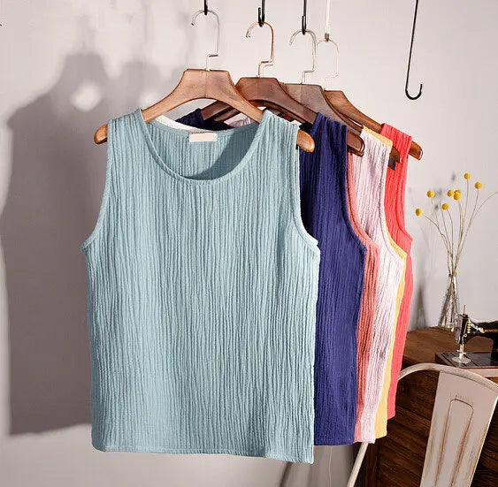 2024 New Summer fashion casual Linen Cotton Tanks Soft Conforatble blusas femeninas elegantes Vest Tops блузки больших размеров