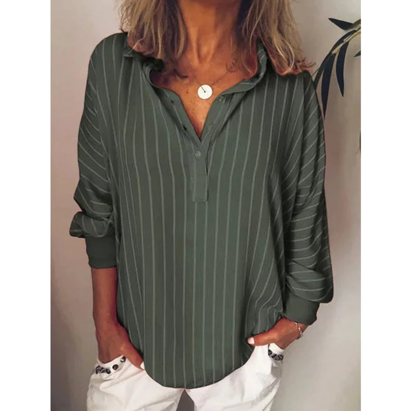 Fashion summer Woman blouses stripe Loose Casual Striped Button Lapel girl Long Sleeve Shirt Top Blouse button female clothing