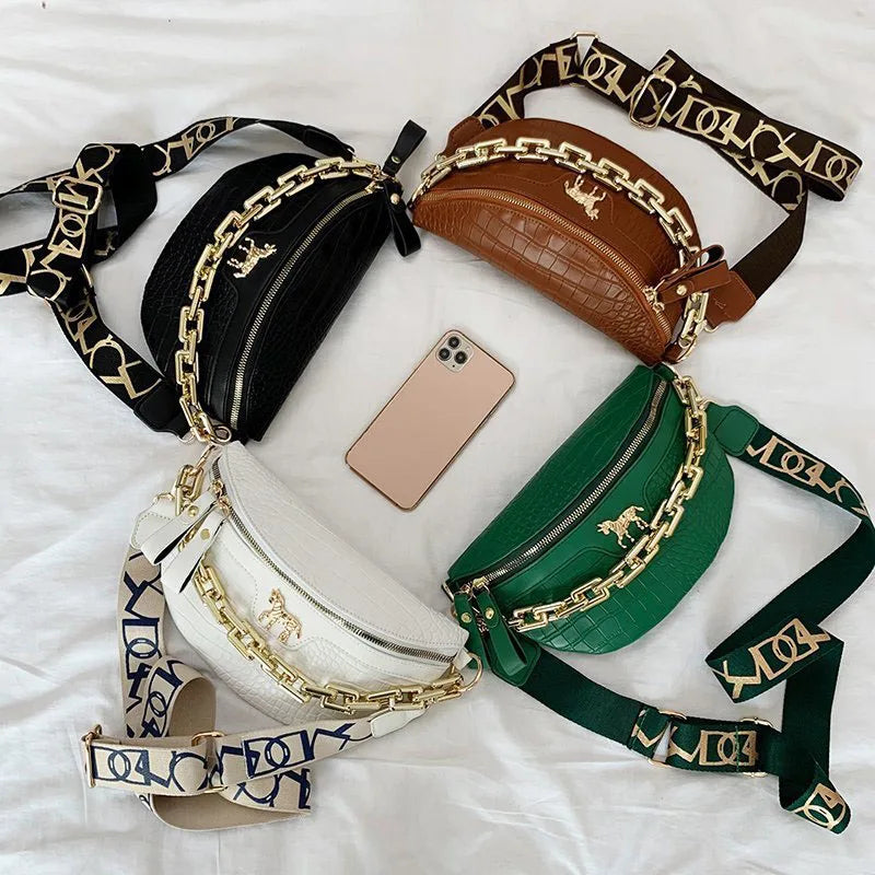 Thick Chains Fanny Packs Women Leather Waist Bag Luxury Brand Shoulder Crossbody Chest Bags Fashion Mini Female Belt Bags Purses