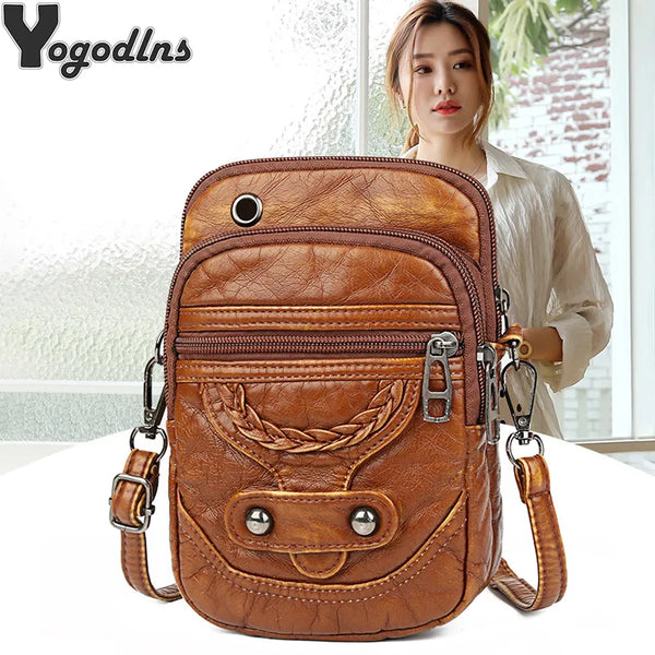 Multi-Functional Soft PU Leather Small Shoulder Bag For Women Vintage Crossbody Bag Cash Purse Cell phone Baga Handbag Purse