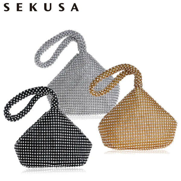 SEKUSA Rhinestones Women Metal Evening Clutch Bag Fashion Lady Female Diamond Super Mini Handbag For Wedding Bag