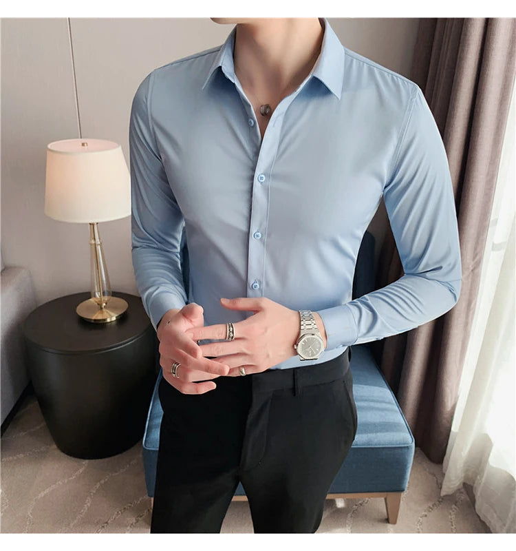 Camisas De Hombre Long Sleeve Shirts For Men Clothing 2024 Business Formal Wear Camisa Social Masculina Slim Fit Chemise Homme