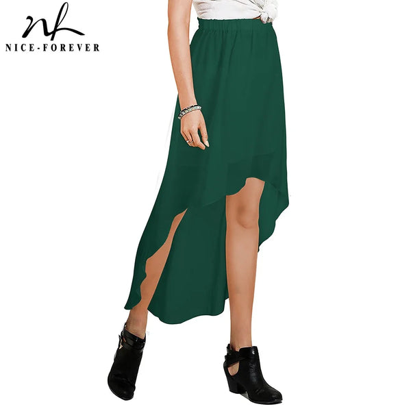 Nice-forever Summer Women Solid Color Swing Elastic Skirt Casual Flare Skirts bty361