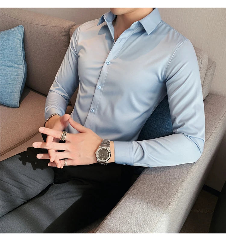 Camisas De Hombre Long Sleeve Shirts For Men Clothing 2024 Business Formal Wear Camisa Social Masculina Slim Fit Chemise Homme