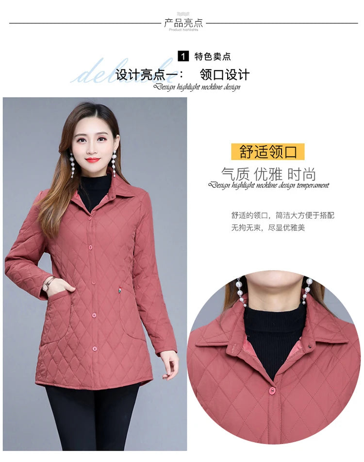 Autumn winter Warm thin quilted jacket Long-sleeved Jacket Parkas new middle age women cotton-padded tops mother Cotton coat