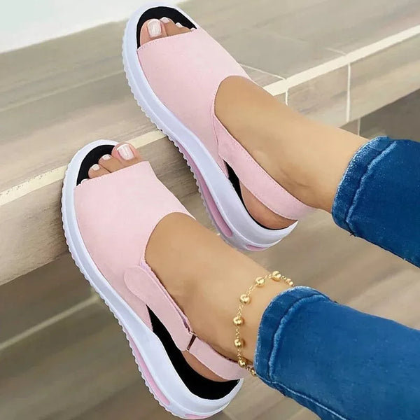 Women Sandals Summer Solid Color Peep Toe Beach Platform Sandals Ladies Slip on Platform Flats Casual Shoes Straps Women Shoes