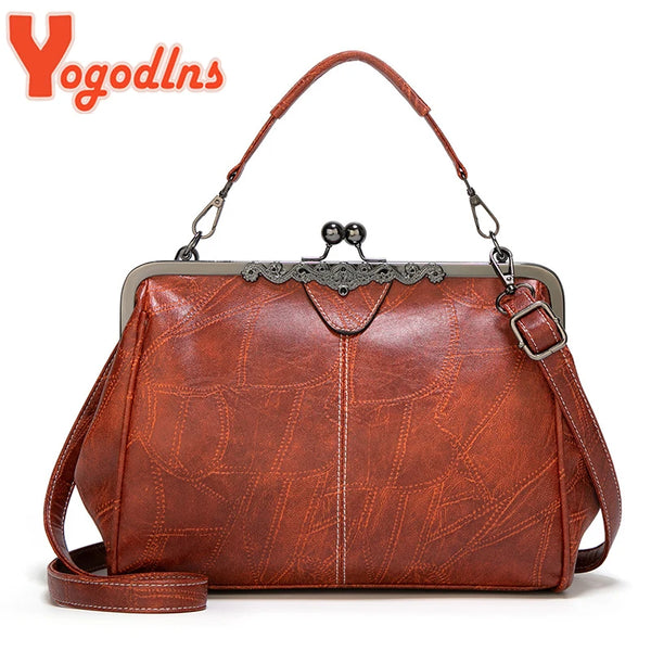 Yogodlns Vintage Clip Handle Bag For Women PU Leather Tote Fashion Shoulder Bag Lady Advanced Evening Wallet Shopping Bag Bolso