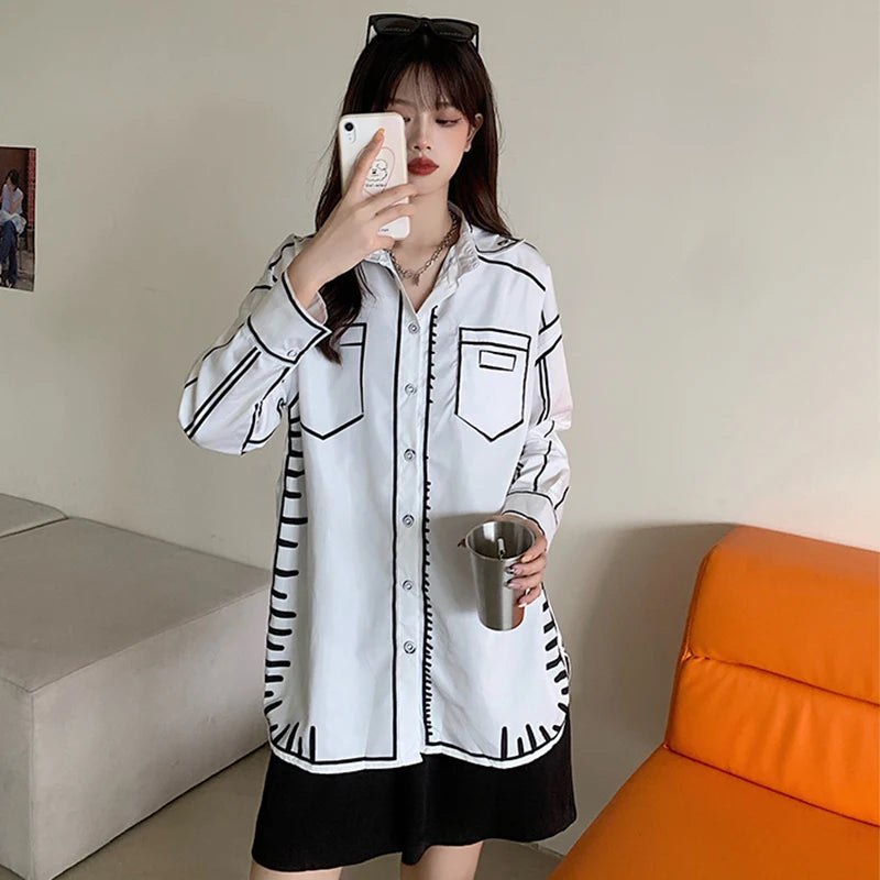 California sky graffiti print shirts New chic Women's Blouses 2024 Spring Summer Tops Loose Blusas Mujer