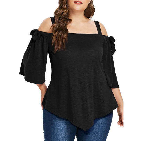 Women Blouses Summer Casual Asymmetric Cold Shoulder Top Blouse Bow Blouse Camisas Mujer Women Blouses clothes Tops
