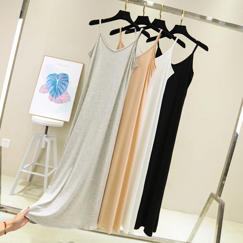 Spring Summer 2024 Woman Tank Dress Casual Modal Sexy Camisole Elastic Female Home Beach Dresses O-Neck Camis Sexy Dress