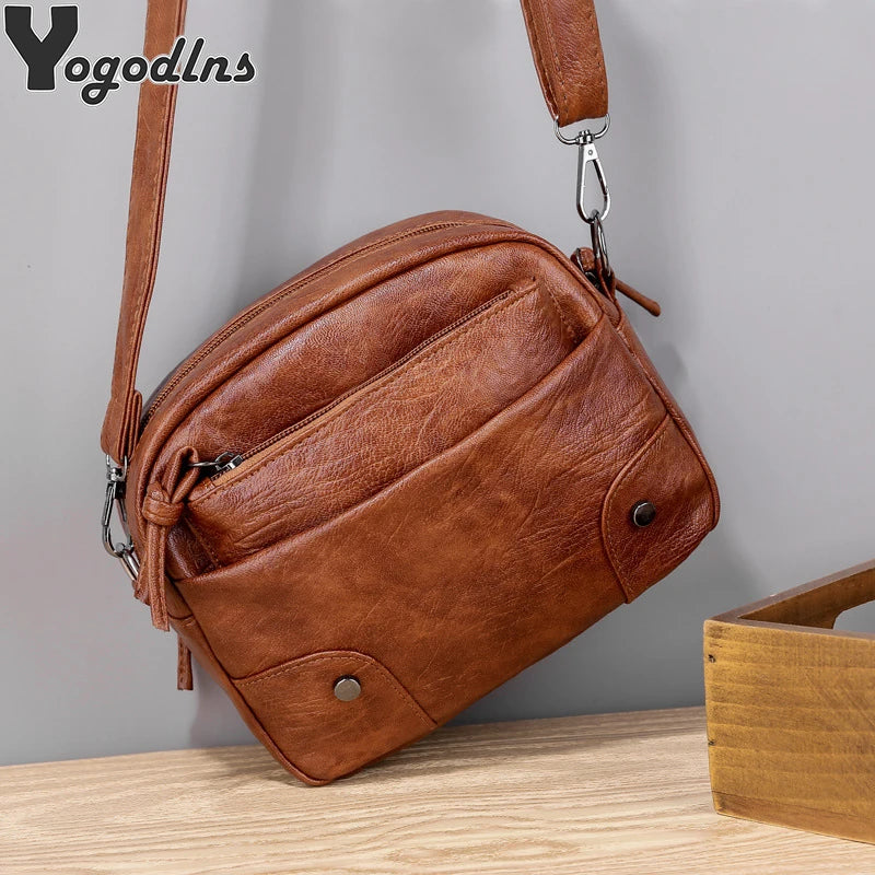 Women Vintage Shoulder Strap Bags Pu Leather Small Crossbody Handbag Female Travel Multi-Pocket Messenger Purse Bags bolsa femme