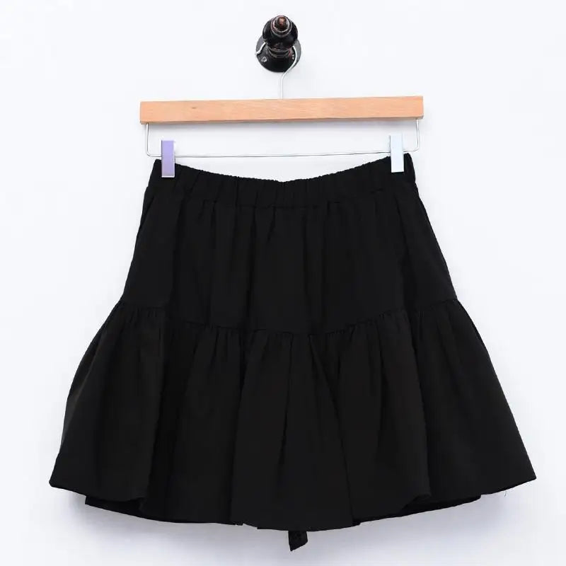 2024 Summer Korean style Ruffles Skirts High street fashion Women Mini Skirt sweet girl cotton linen Skirt black white yellow