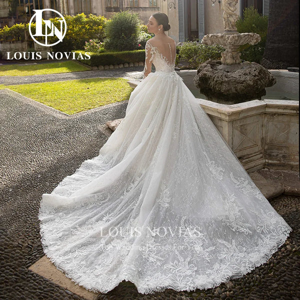 LOUIS NOVIAS Mermaid Wedding Dress For Women Detachable Train Long Sleeve Lace Appliques 2  In 1 Wedding Gown Vestidos De Novia
